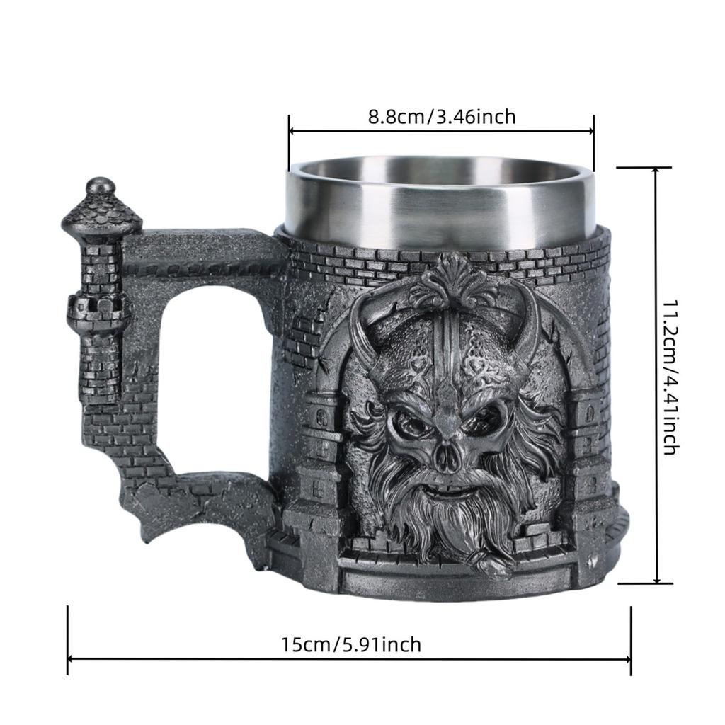 Medieval Cross Swords Knight Mug Tankard Viking Knight Resin Stainless Steel Lining Templar Beer Coffee Cup Skull Beer Mug 450ML