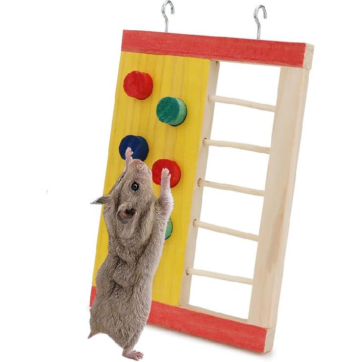 Hypeety Pet Hamster Colorful Wooden Climbing Wall and Ladder Molar for Dwarf Hamster Gerbil Rat Small Animal Toy Yellow Climbing Wall
