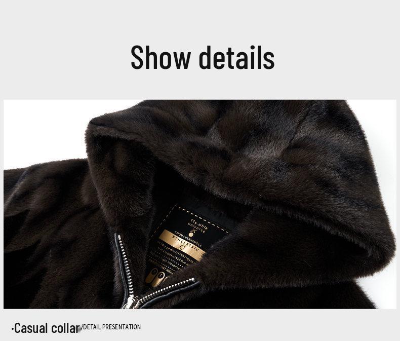 Men's Winter Golden Sable Faux Fur Hooded Leather-Wool Coat