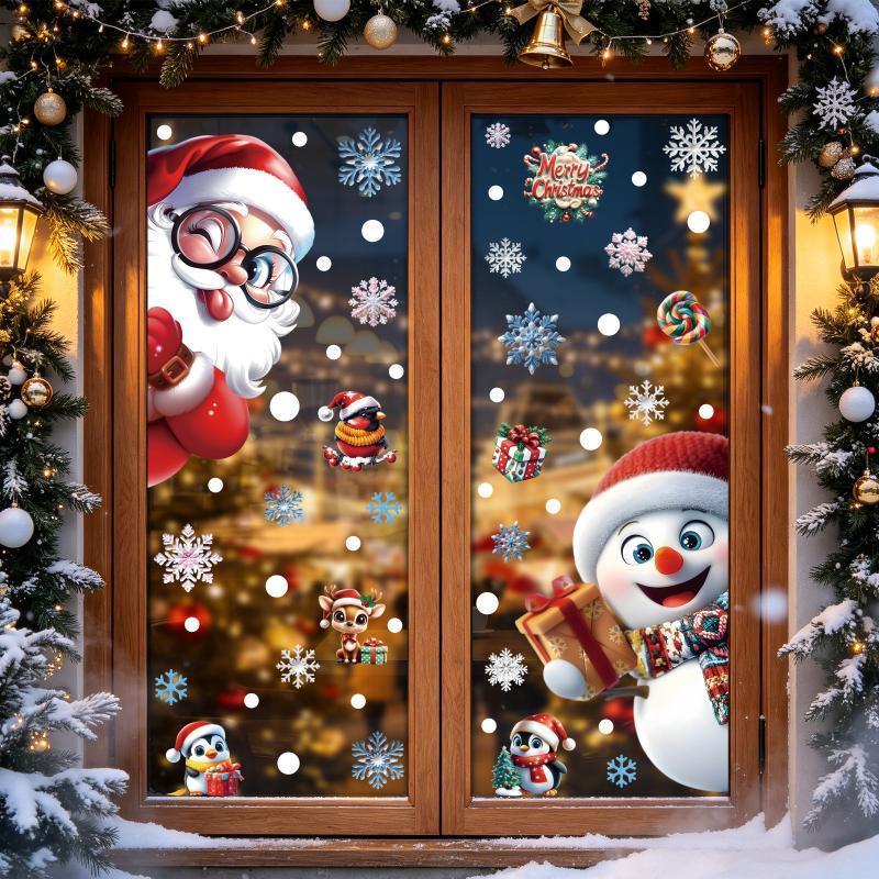 Christmas Window Stickers 3D Santa Claus House Snowflakes Electrostatic Sticker Home 2026 Xmas Party Christmas Decor