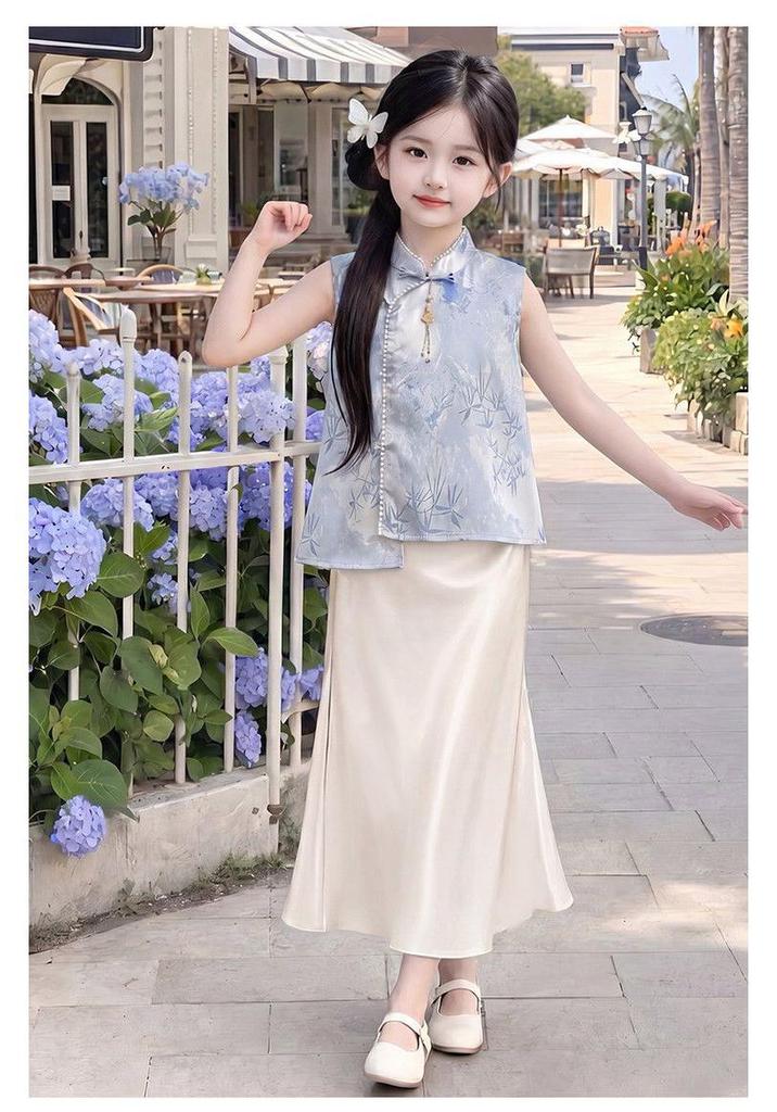 2026 Girls' Summer Chinese Style Qipao & Hanfu Dress Set