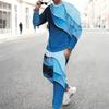 Men Black White Abstract Curve Line Print Long Sleeve Sweatshirt Jogger Pants Two Piece Suit