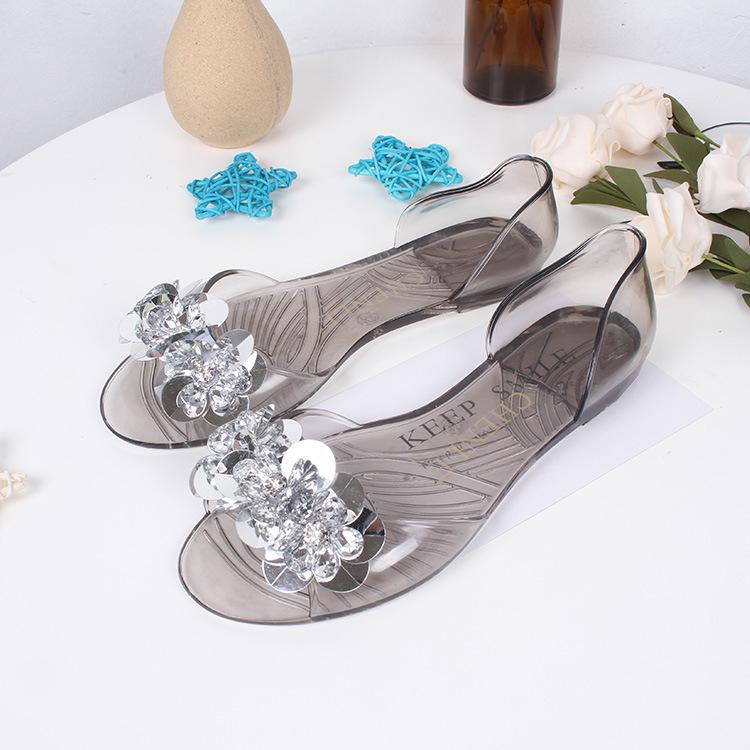 Yuzhihao Women s Summer Fashion Sandals: Transparent Sole, Rhinestone Fish Mouth, Flat Bottom. 35