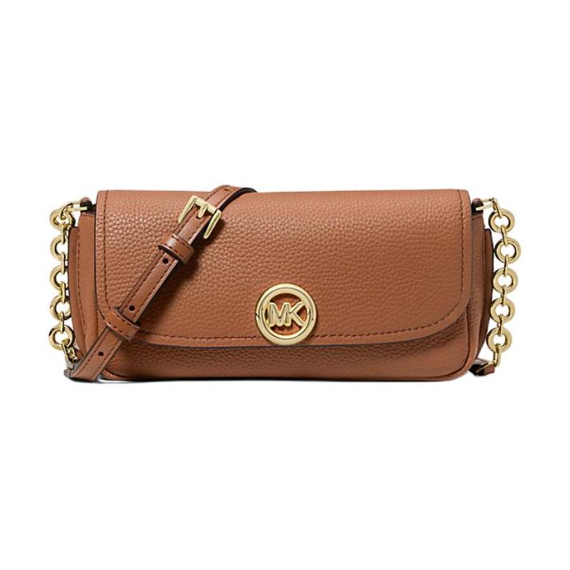 MICHAEL KORS Nolita gold hardware chain lettering leather shoulder crossbody bag small women s brown золотой
