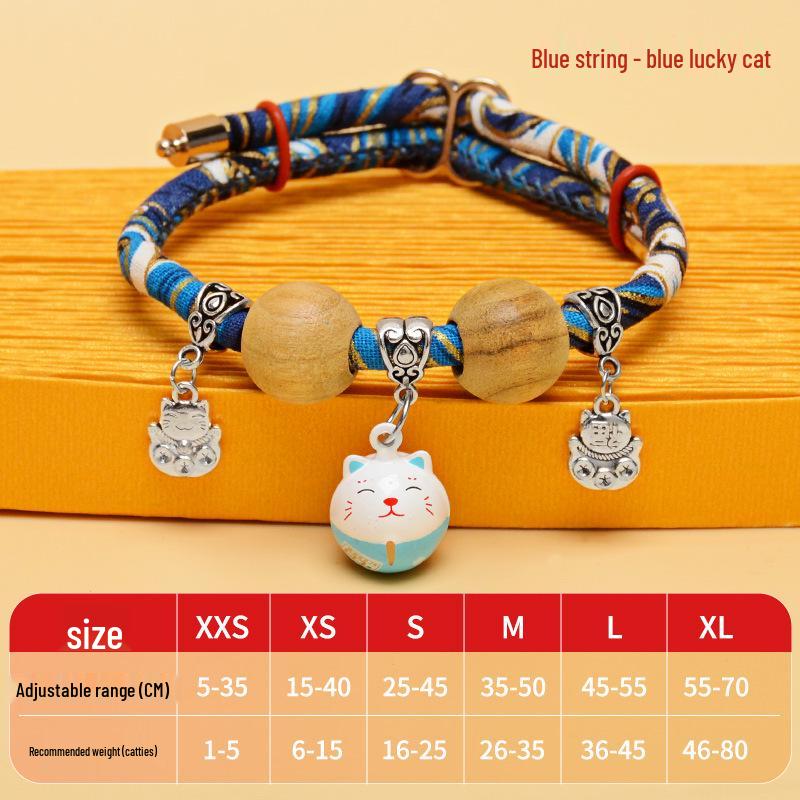 Camphor Wood Cat Collar with Bell and Longevity Lock - Pet Necklace Accessories