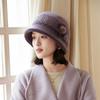Rabbit wool knitted bucket hat temperament fleece basin hat middle elderly mother elegant warm wool hat