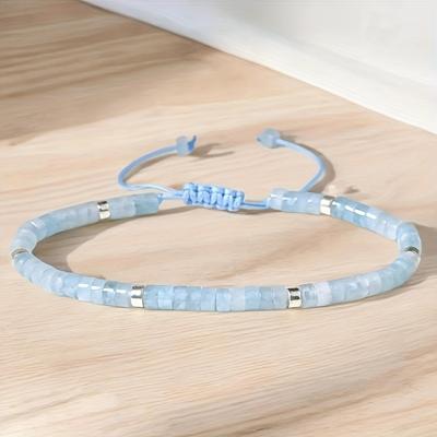 Adjustable Blue Aquamarine Stone Bracelet - Dainty & Minimalist Design with Natural Stones, Perfect for Casual Attire or As a Gift, Aquamarine Jewelry