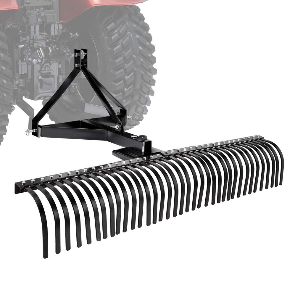 VEVOR Tow Behind Dethatcher, 183 cm Tow Dethatcher with 36 Steel Tines, 3-Point Lawn Dethatchers Rake with Attachments for Tractor