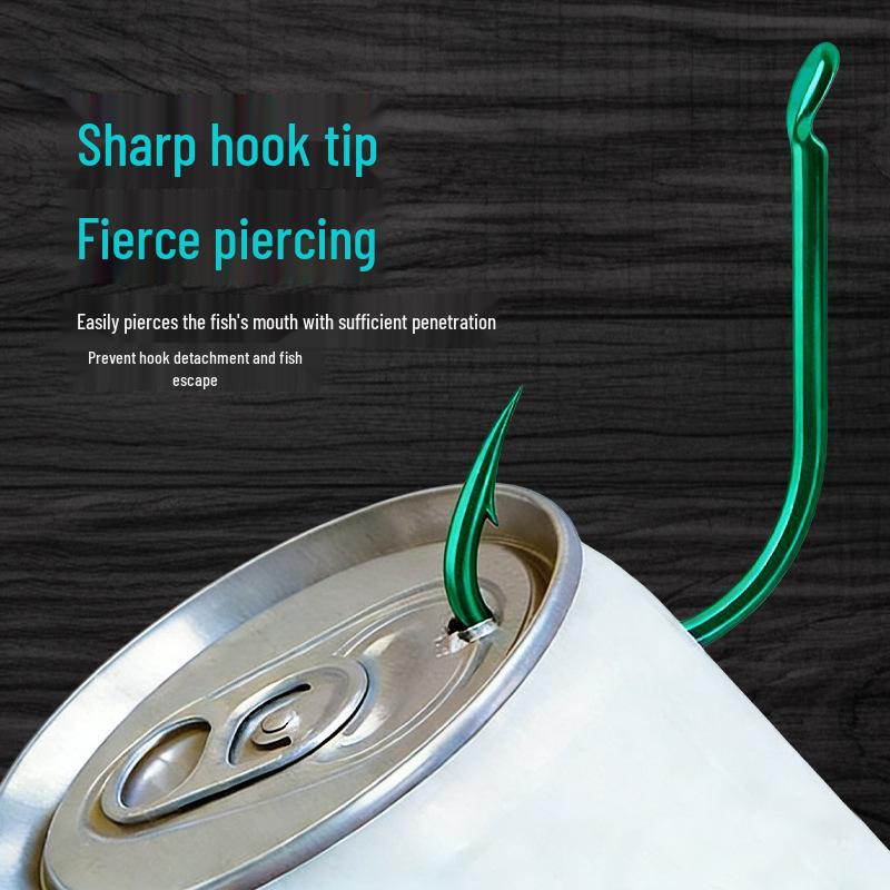 100-Piece Akita Fox High Carbon Steel Flat Bent Barbed Fish Hooks, Green