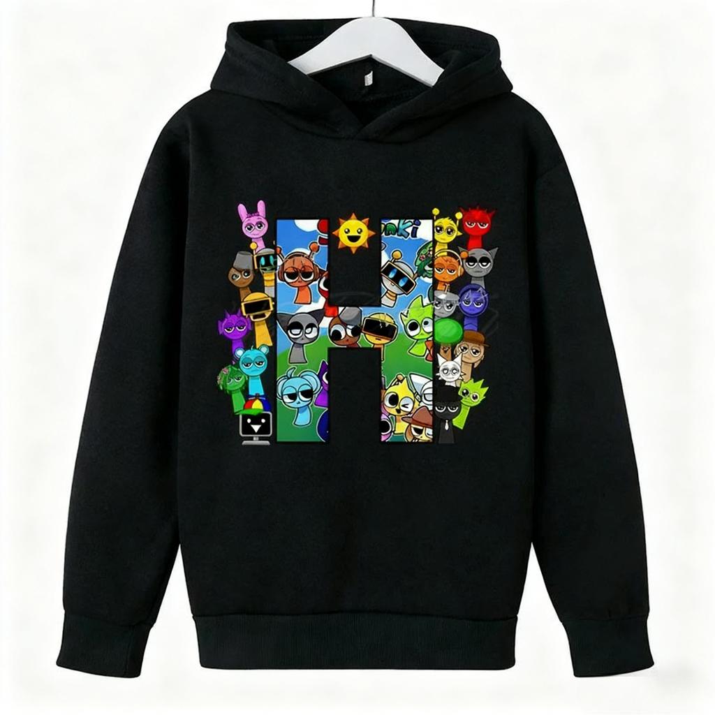 Autumn Winter Spravaki Character Collage Initials Printed Hoodies Fashionable Casual Warm Sports Long Sleeved Children's Boy Hooded Sweatshirts