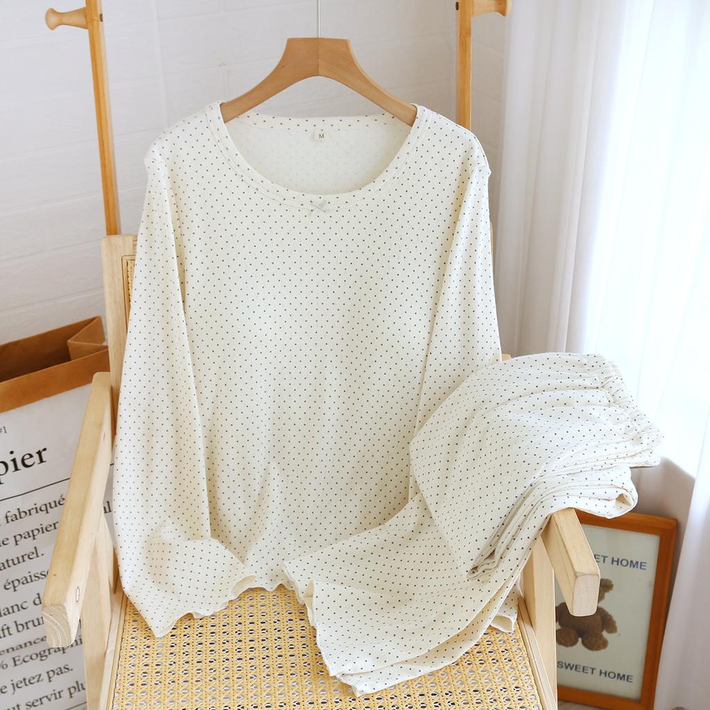 Pajamas with Chest Pads, Women's Pure Cotton Spring and Autumn Thin Loose Long-sleeved Trousers, Simple and Wearable Loungewear Two-piece Set
