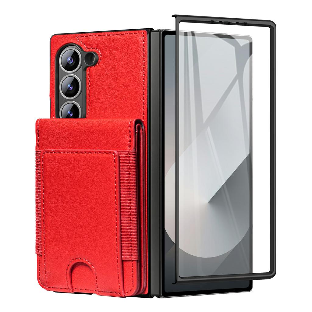 For Samsung Galaxy Z Fold5 5G Case Card Bag Kickstand Leather+PC Phone Cover with HD Screen Protector