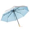 Solid color wooden handle three-fold umbrella wholesale 8-bone silver glue sun protection and UV protection folding umbrella manual umbrella