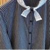Black Checkered Women's Shirt Lace Bow Tie Front Open Button Ladies Long Sleeved Blouse Loose Casual Versatile Famale Top