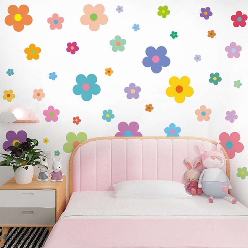 Colorful Flower Wall Stickers for Children's Bedroom, Bedside, Wardrobe, and Kindergarten Classroom