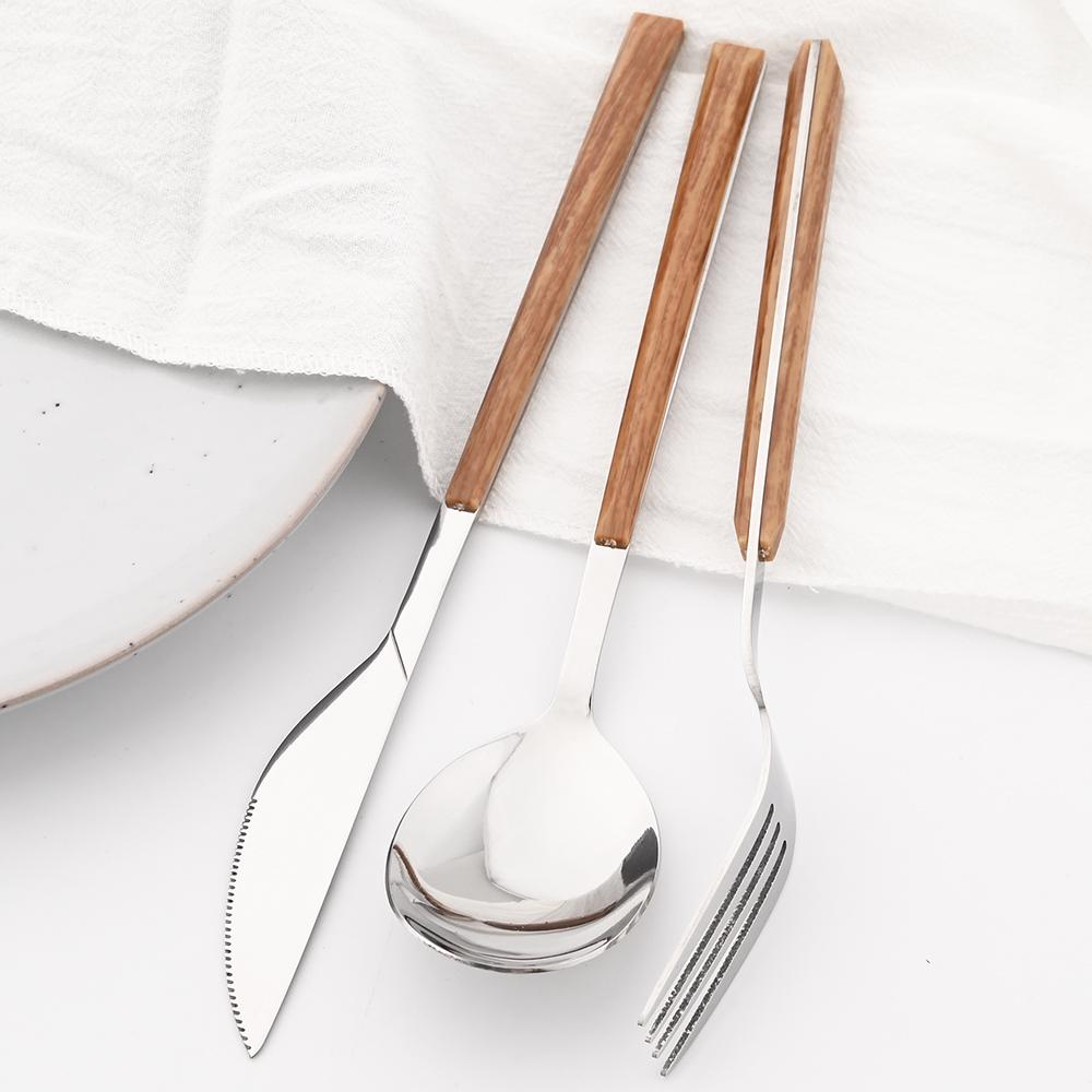 Imitation Wood Handle Cutlery Set Western Stainless Steel Tableware Set 16/24/30Pcs Kitchen Knife Fork Spoon Dinnerware Set