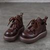 Johnature Retro Lace Up Platform Short Boots Genuine Leather Thick Soled Round Toe Women's Boots