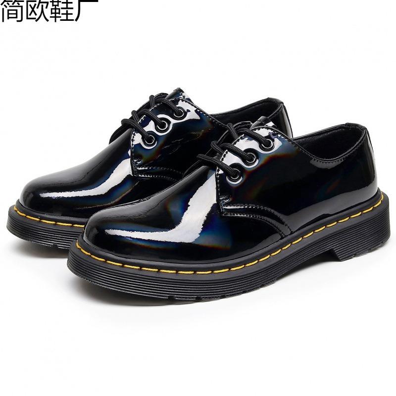 Mirror laser low-top small leather shoes women's leather British big short boots round head men's and women's couples casual
