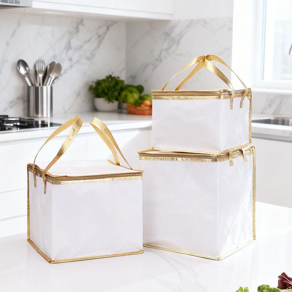 Reusable Aluminum Foil Tote Bag Zipper White Insulated Thermal Cooler Bag Refrigerated Bag Picnic Cake Fruit Drink Refrigeration