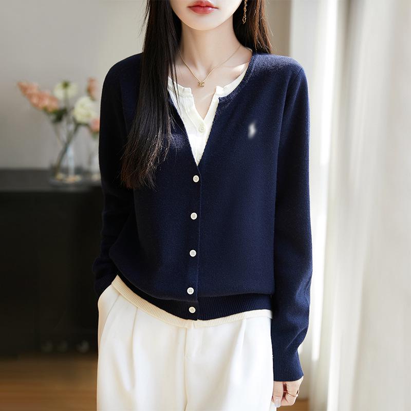 Soft, Chewy Milky Knit Cardigan for Women - New Spring/Autumn Style, Long-Sleeved, Gentle Yellow, Faux Two-Piece Sweater Top