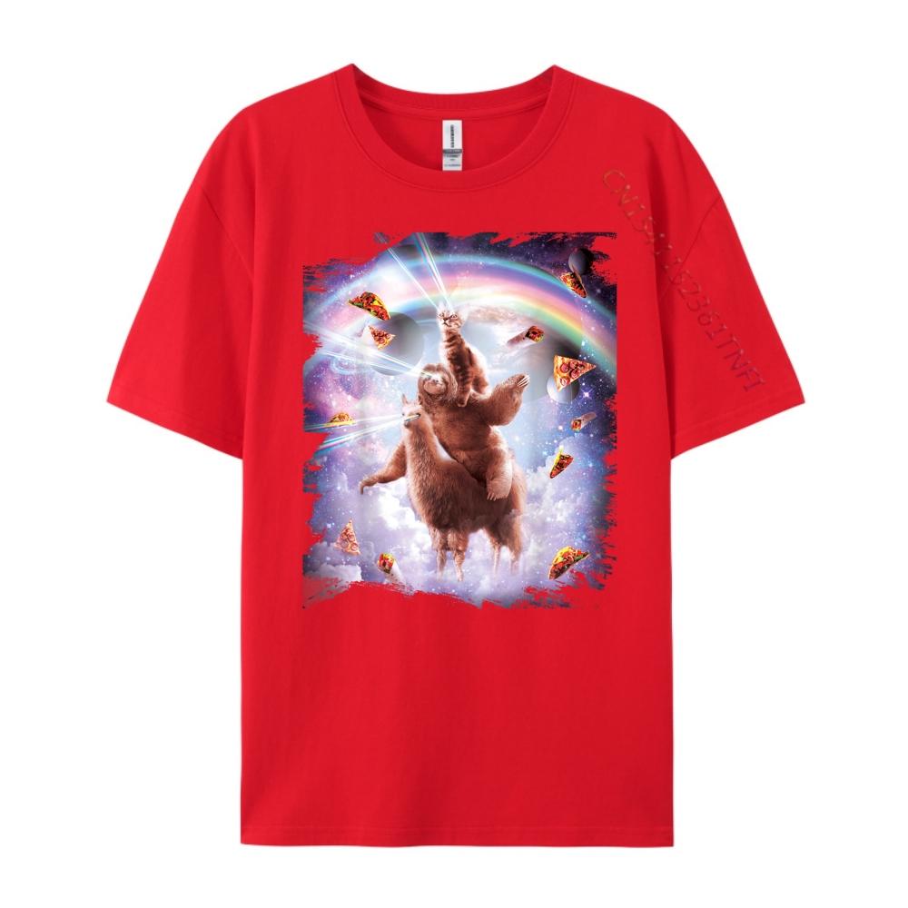 Laser Eyes Space Cat Riding Sloth Llama  Rainbow Shirts Graphic Tee White T Shirt Men S