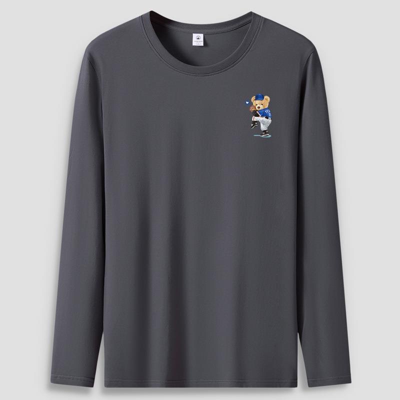 Wzory Niedźwiedzia Baseballowego Męski T-shirt z Długim Rękawem Plus Size Czysta Bawełna Męska Koszulka Casualowa Pulower S-5XL
