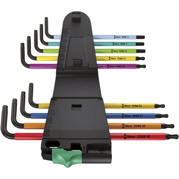 Clés mâles Torx - WERA - Multicouleurs - Jeu de 9 pièces - Corps gainé - Magnétiseur intégré