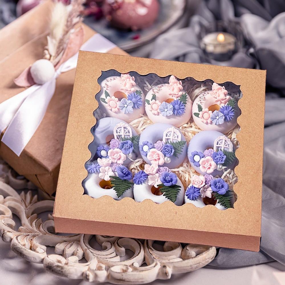 6pcs Treat Boxes with Window Paper Gift Box Treat Boxes Square Gift Packing Box for Gift Giving Party Wedding Anniversary Multipurpose Flip Top