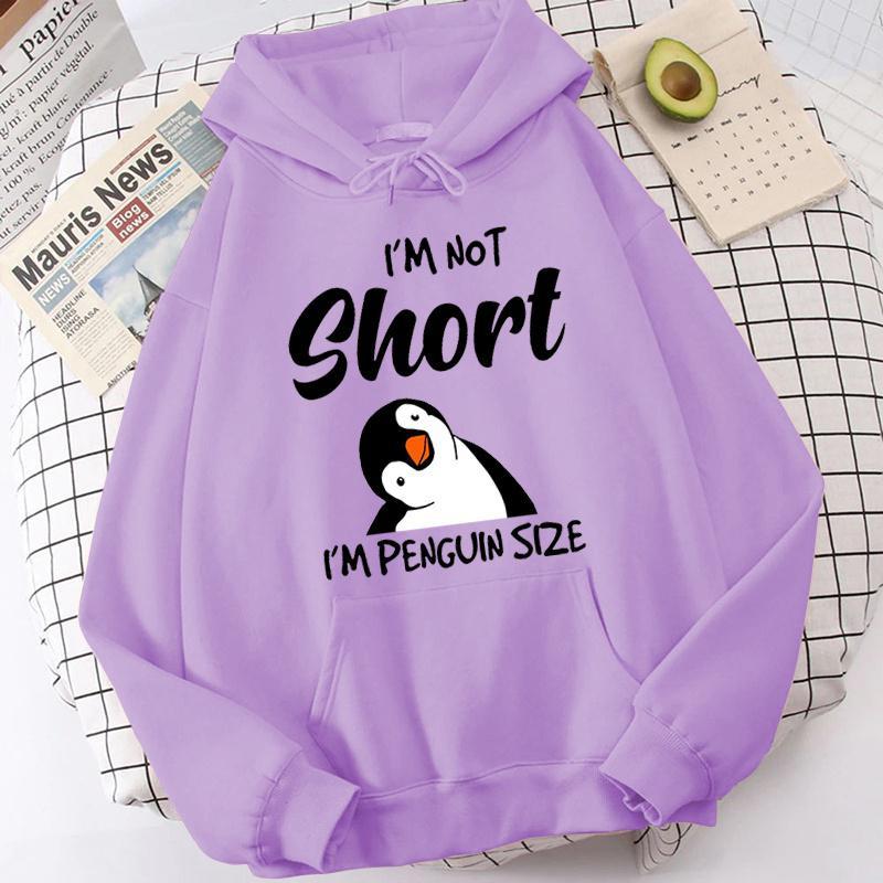Popular Penguin I'm Not Short Printing Hoodies For Women Autumn Winter Sweatshirt Fashion Hooded Pullover Ladies Streetwear