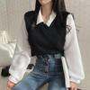 Spring and Autumn Women's Casual POLO Collar Long Sleeve Sweater