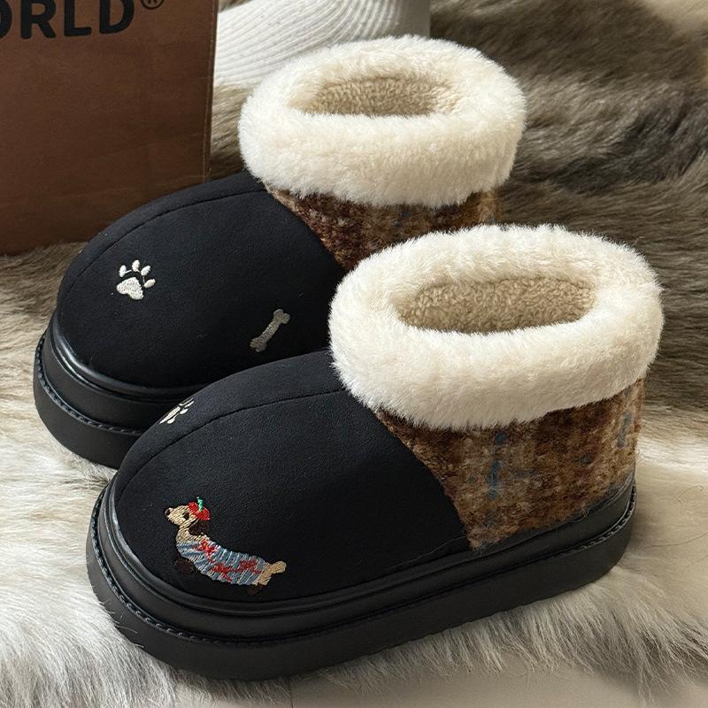 Women's Retro Fashion Lightweight Soft Sole Winter Warm Fur One Snow Boots Padded Lined Non-slip Casual Sports Martin Cotton Boots