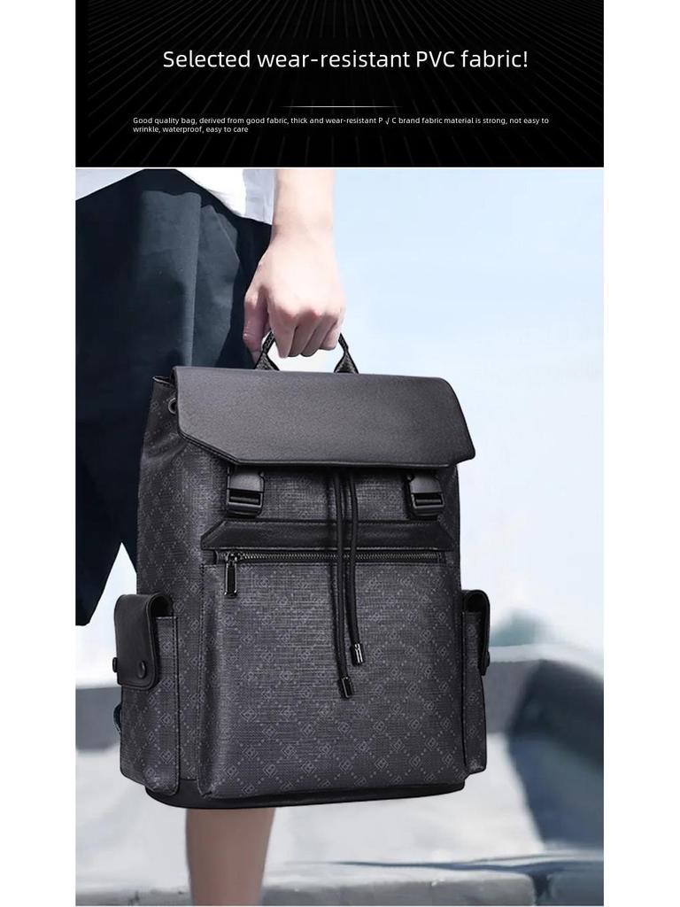 Trendiger Herren-Rucksack aus echtem Leder mit großem Fassungsvermögen für 15,6-Zoll-Laptops – Modisches, bedrucktes Design für Schule und Reisen