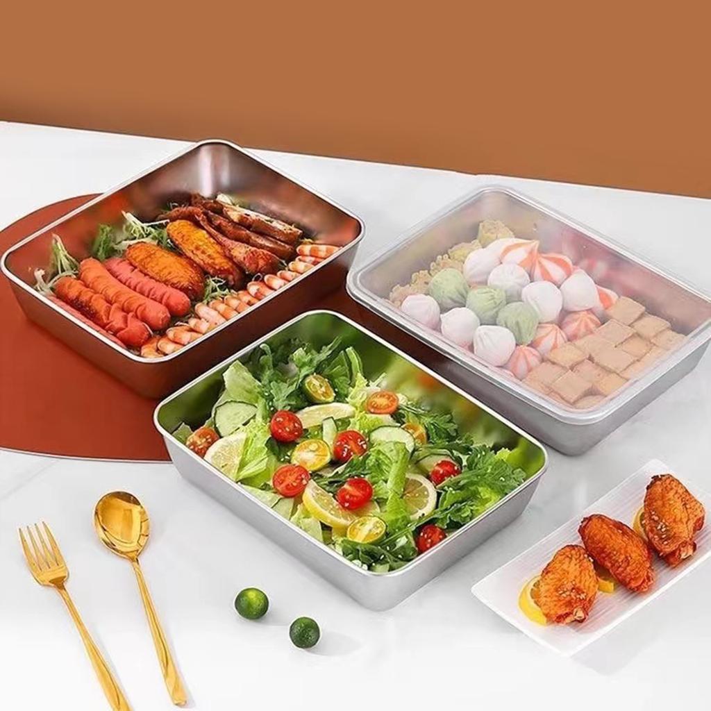 Grilling Prep and Serve Trays BBQ Platter for Raw and Cooked Food Stainless Steel Serving Trays for Food with Lid Set