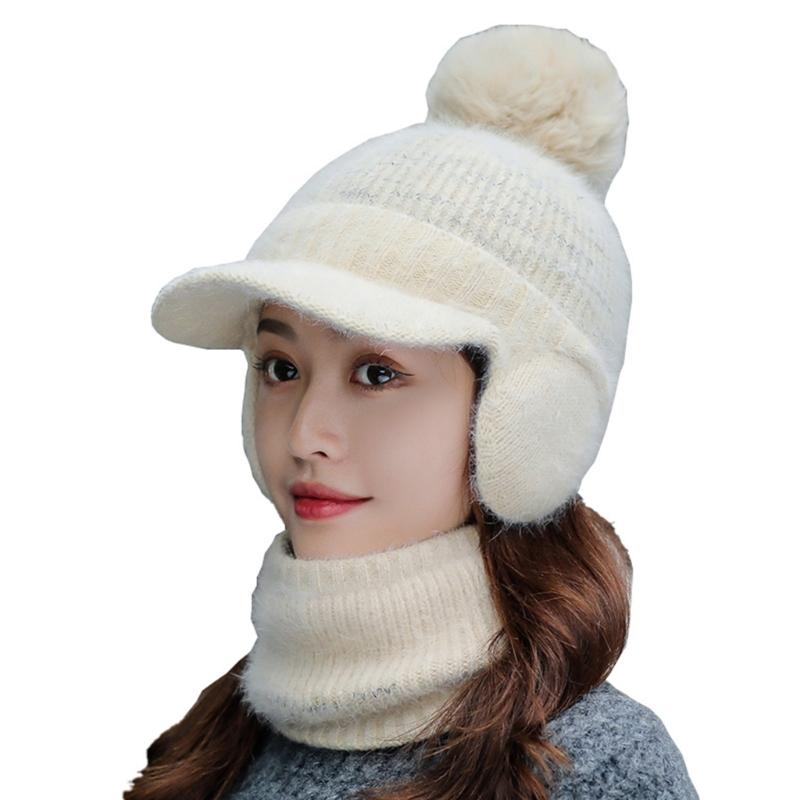 Зимний теплый вязаный набор шапка-шарф мужской шапка с ушками балаклава набор шапка-бини шарф набор бежевый