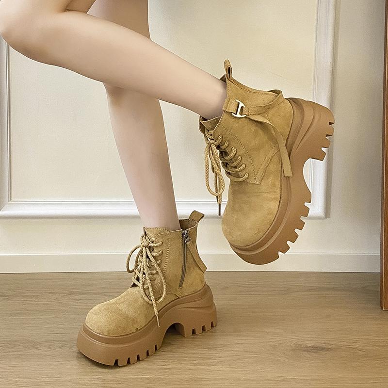 Flats Platform Women Ankle Boots Suede Winter Shoes Designer Lace Up Sport Boots 2025 Casual Chelsea Botas Ladies Shoes