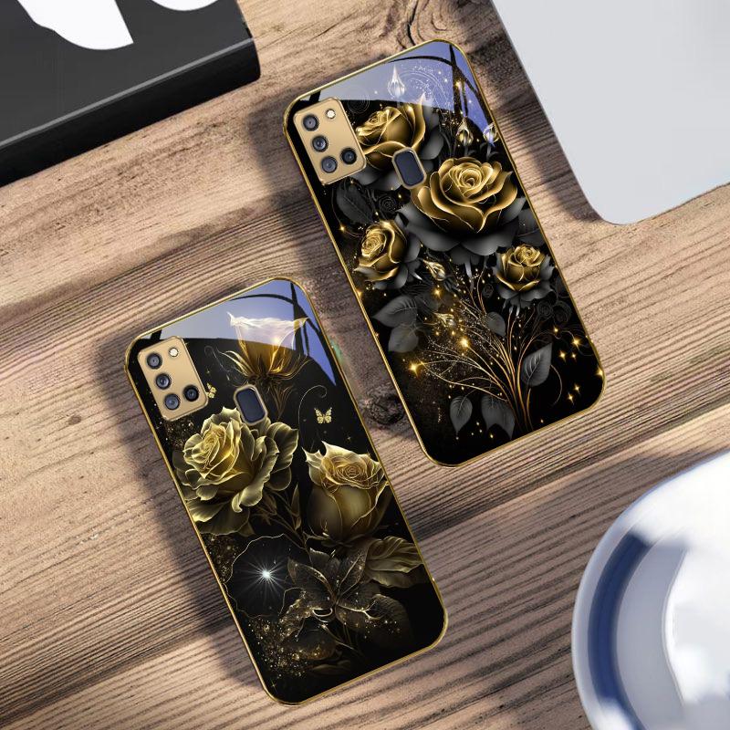Jewel like brilliance For Samsung A 31 32 A33 A34 35 14 A15 13 16 25 26 50 52 53 54 55 56 70 71 72 73 Golden glass phone case
