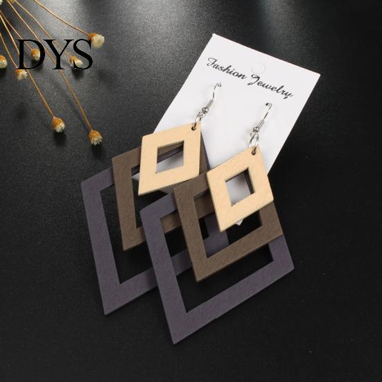 Creative Multilayer Irregular Dangle Hook Retro Wood Women Earrings Jewelry Gift