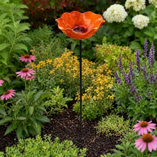 2Pcs Flower Stake Bird Garden Stake Outdoor Bath Metal Flower Bird Bath Pollinator