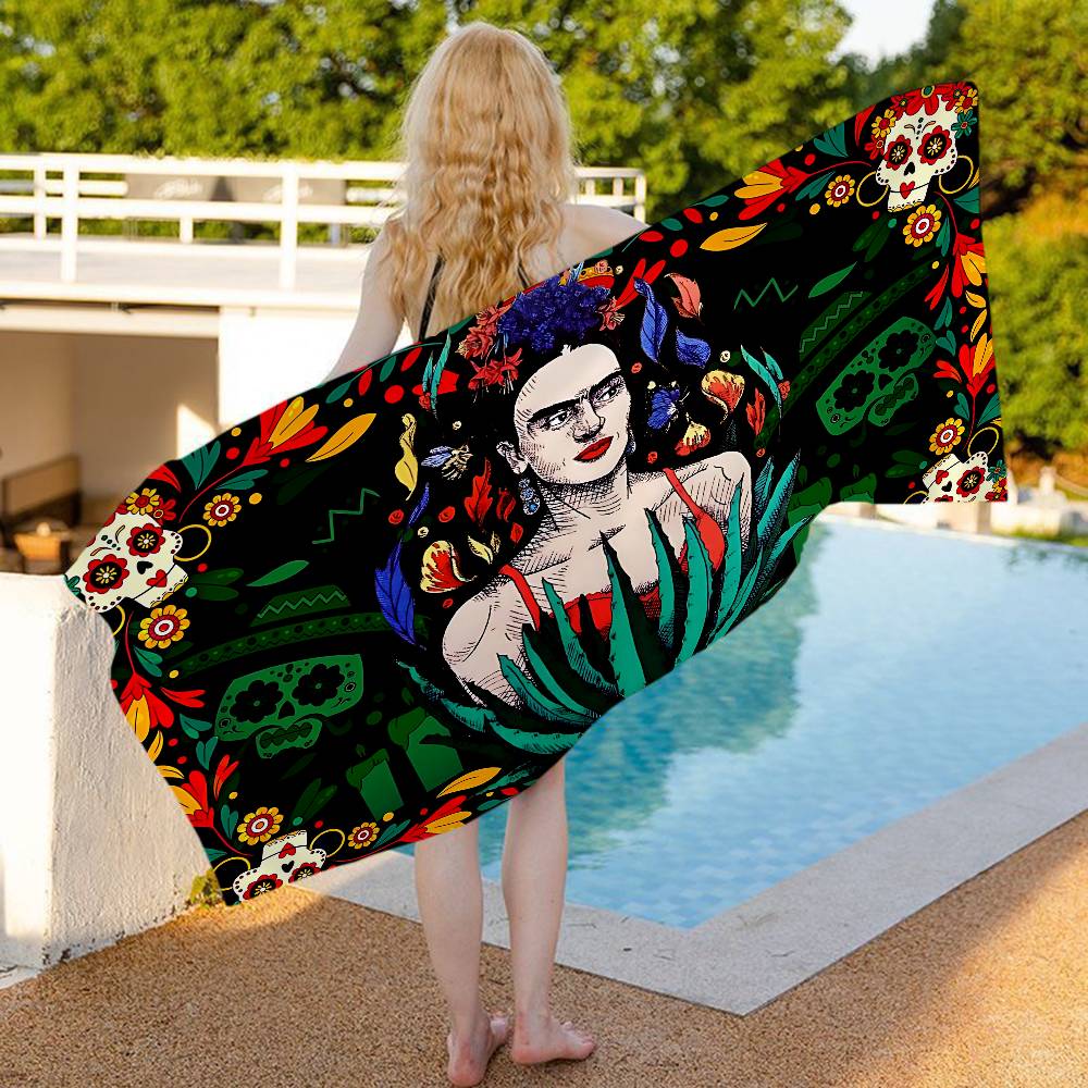 F-Frida K-Kahloes Bath Towel Microfiber Soft Water Absorbing Breathable For Girl Kids Decorative Cartoon Beach Towel