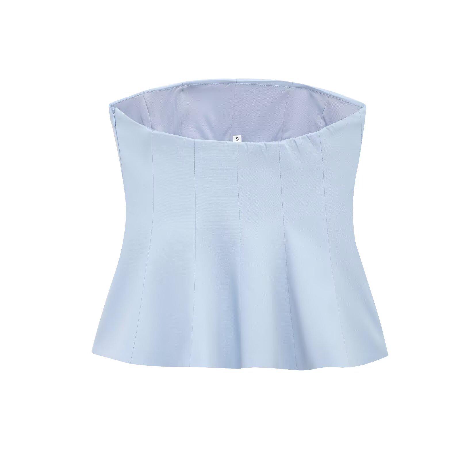 

Весна 2025 Женский разноцветный топ-бандо и майка без спинки с подолом короткой юбки - Европейский и американский стиль Medium светло-синий