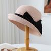 Curled Hepburn Sun Hat Bucket Hat Straw Hat Women's High-end Bow Sunscreen Straw Hat Seaside Beach Hat