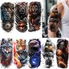 1 Sheet Lion Tiger Ship Warrior Wolf Watercolor Temporary Tattoos For Women Men Adults Transferable Waterproof Tattoo Sleeve