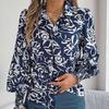 Elegante Bluse mit V-Ausschnitt und langen Ärmeln für Damen, Hemd mit Blumendruck für die Frühling- und Herbstsaison
