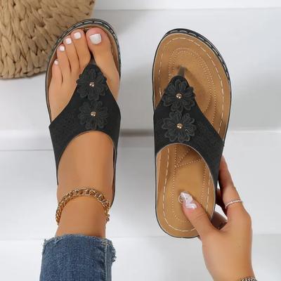 2024 Neue Sommerblume Damen Sandalen Rutschfeste Keile Bequeme Sandalen Damen 43 Modeschuhe Schlichter Stil