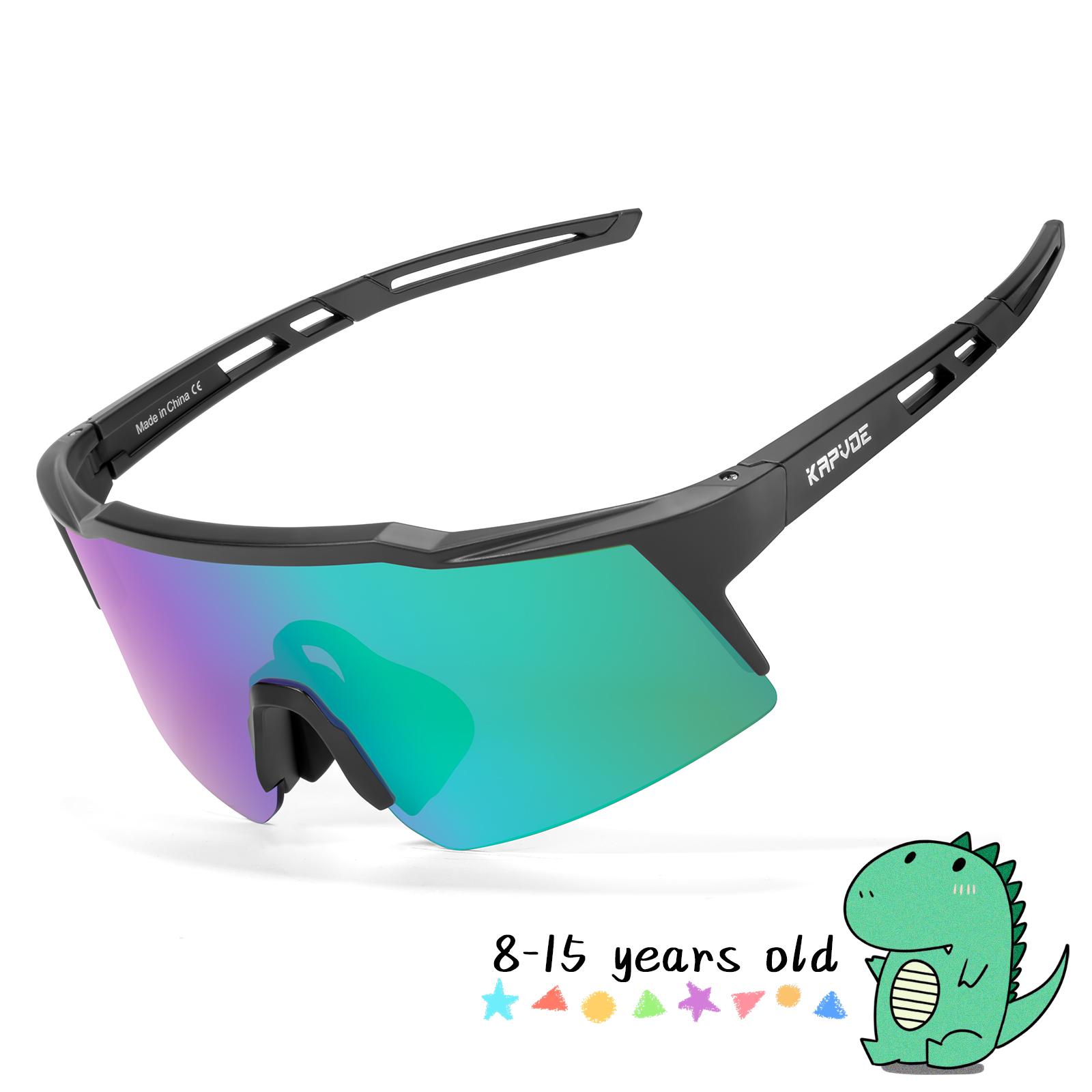 

Kapvoe Kids Cycling Sunglasses Aged 8-15 Baseball Running Children Glasses UV400 Sports Riding Bicycle Glasses 3 LENS
