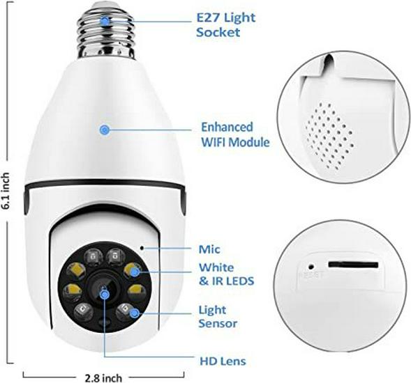 E27 Wireless Panoramic Bulb Camera - 360° Rotation & Full-Color Night Vision