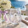 Modern Glass Tumbler Halloween Artisan Glassware, Stemless Drinking Glasses with Raised Pumpkin Ghost Black Cat Web Large Capacity Beverage