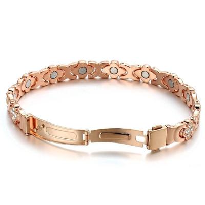 Vierblättriges Kleeblatt Rotes Kupfer Armband Schnalle Roségold Farbe Armband für Männer und Frauen Magnet Schmuck