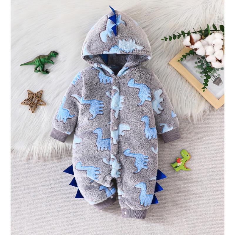 Autumn and Winter Hot-Selling Furry Hooded Boys' Long-Sleeve Jumpsuit Romper