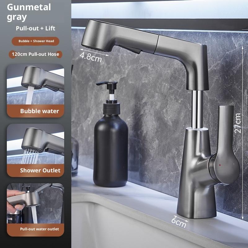 Robinet de cuisine à relevage extractible, robinet de lavabo de salle de bains rotatif à 360 °, robinet d'évier de cuisine en acier inoxydable avec pulvérisateur extractible